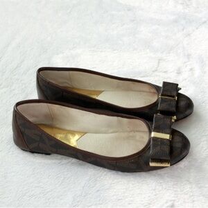 Michael Kors Brown Leather Signature Kiera Bow Ballet Flats, Size 8.5